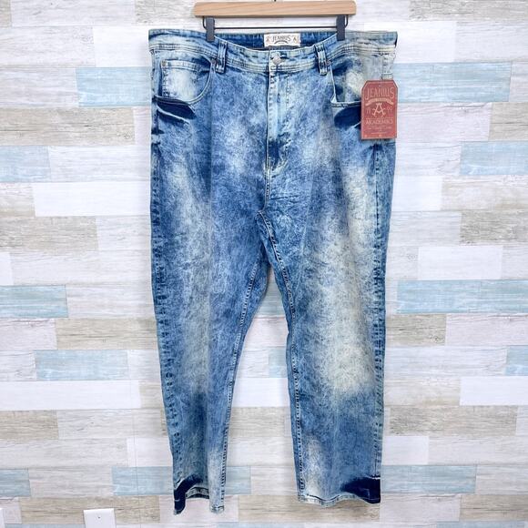 Akademiks Aquarius Straight Leg Jeans Light Vintage Acid Wash Denim Mens 46x32